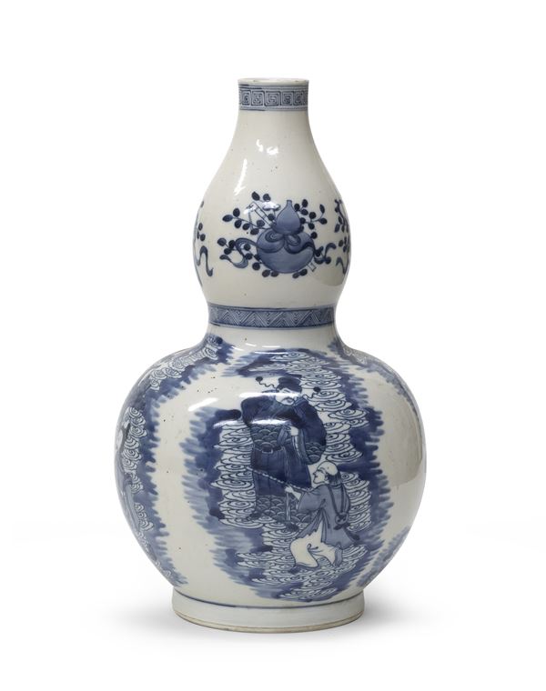 VASO IN PORCELLANA BIANCO E BLU, CINA PRIMA META' XX SECOLO