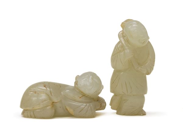 DUE SCULTURE IN GIADA, CINA XX SECOLO