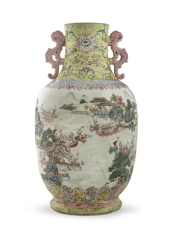 GRANDE ED IMPORTANTE VASO IN PORCELLANA A SMALTI POLICROMI E ORO, CINA XIX SECOLO