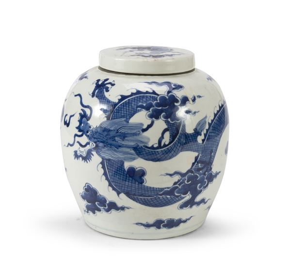 POTICHE IN PORCELLANA BIANCO E BLU, CINA