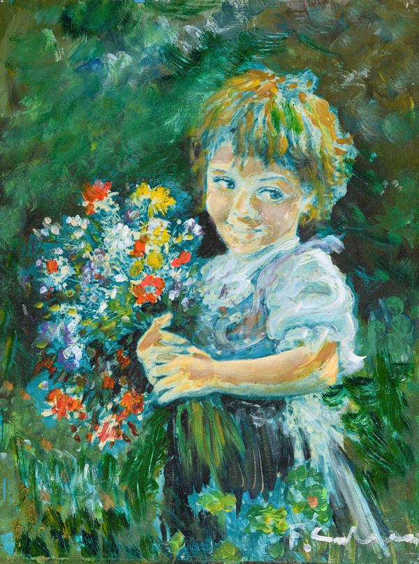 DIPINTO BAMBINA CON FIORI