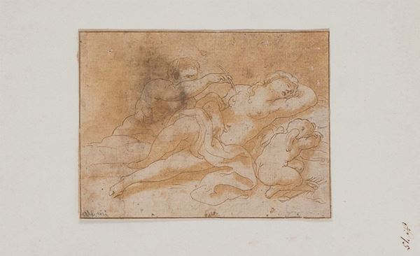 SEPPIA SATIRO E NINFA DELL'AMBITO DI FRANCESCO ALBANI