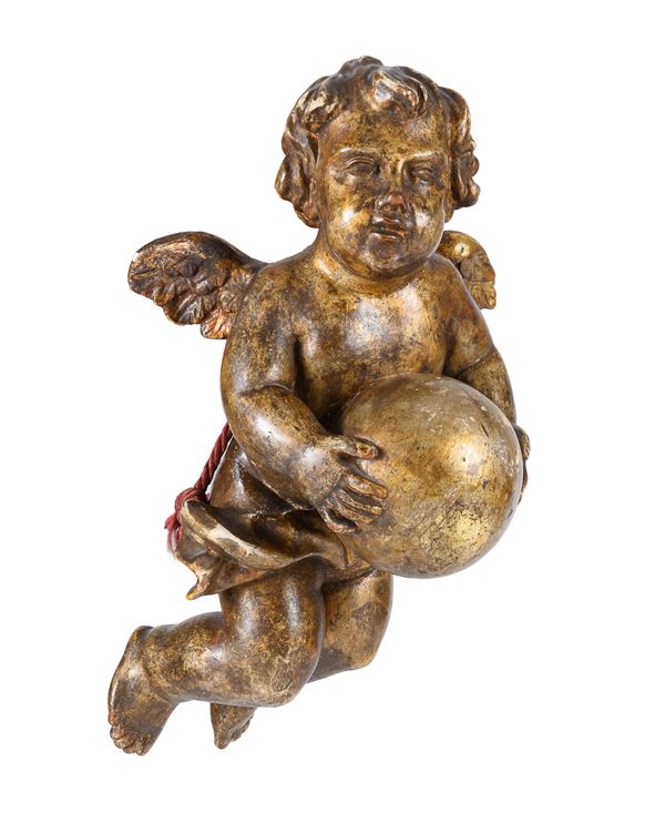 SCULTURA LEGNO DORATO PUTTO XVIII SECOLO