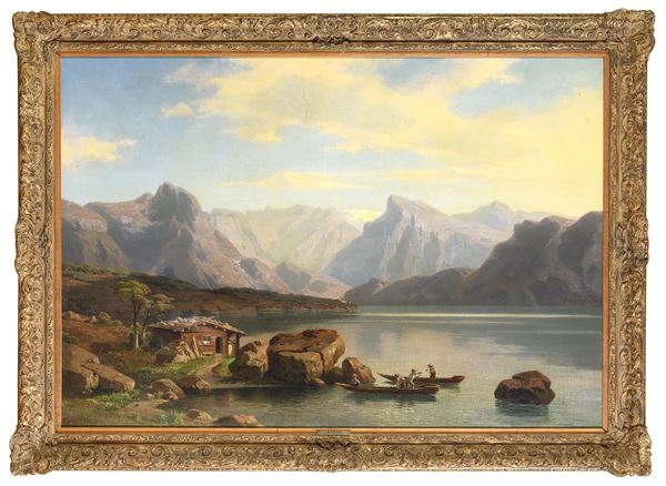 DIPINTO PAESAGGIO ALPINO DI FRIEDRICH WILHELM SCHREINER