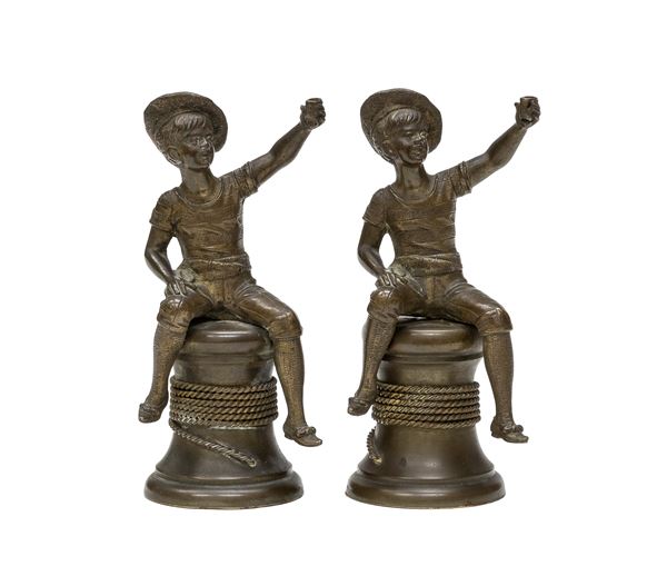 COPPIA DI SCULTURE IN BRONZO, XIX SECOLO