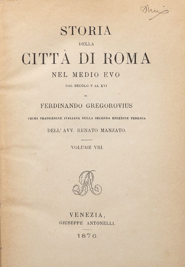 OTTO VOLUMI STORIA DI ROMA GREGOROVIUS