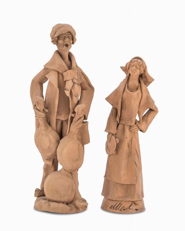 DUE FIGURE IN TERRACOTTA SICILIANE