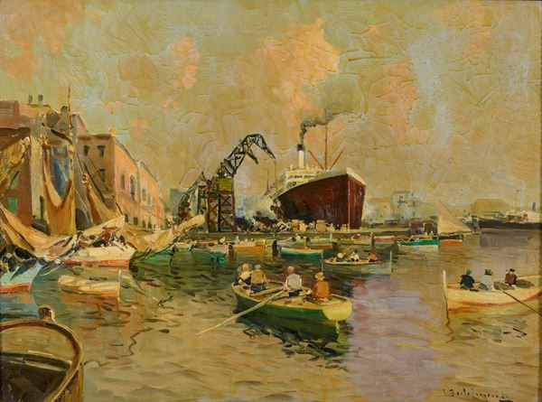 DIPINTO PORTO DI LUIGI BERTOLIN GRANDE