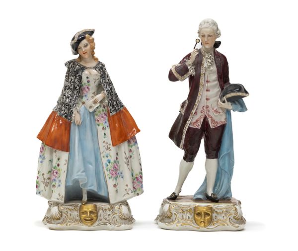 COPPIA DI SCULTURE IN PORCELLANA, MARCA COZZI