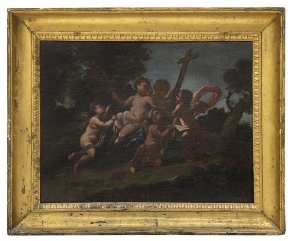 DIPINTO AMORINI DI PTTORE NAPOLETANO  - Asta ASTA 287 - ANTIQUARIATO E ARTE ASIATICA - Casa d'Aste Babuino