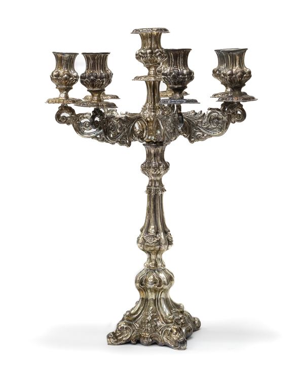 CANDELABRO IN ARGENTO, NORD EUROPA XIX SECOLO  - Asta ASTA 287 - ANTIQUARIATO E ARTE ASIATICA - Casa d'Aste Babuino