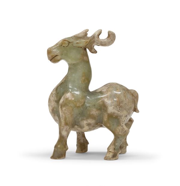 SCULTURA DI CERVO IN GIADA, CINA