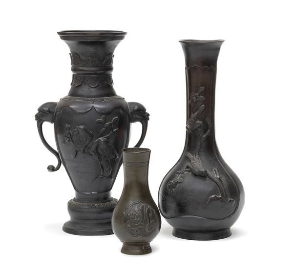 TRE VASI IN BRONZO, CINA XX SECOLO