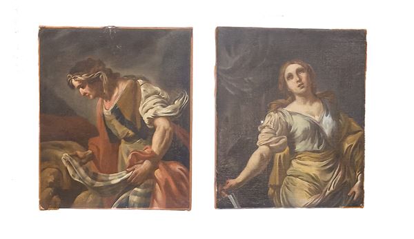 COPPIA DI FIGURE FEMMINILI DI PITTORE NAPOLETANO DEL SEICENTO