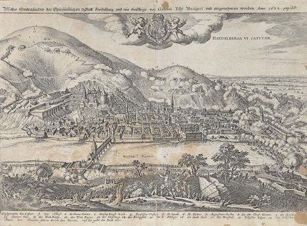 INCISIONE TEDESCA VEDUTA DI HEIDELBERG