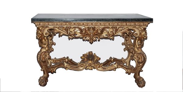 CONSOLE IN LEGNO DORATO, ROMA PERIODO BAROCCO