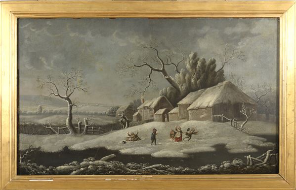 DIPINTO PAESAGGIO INVERNALE DI PITTORE OLANDESE