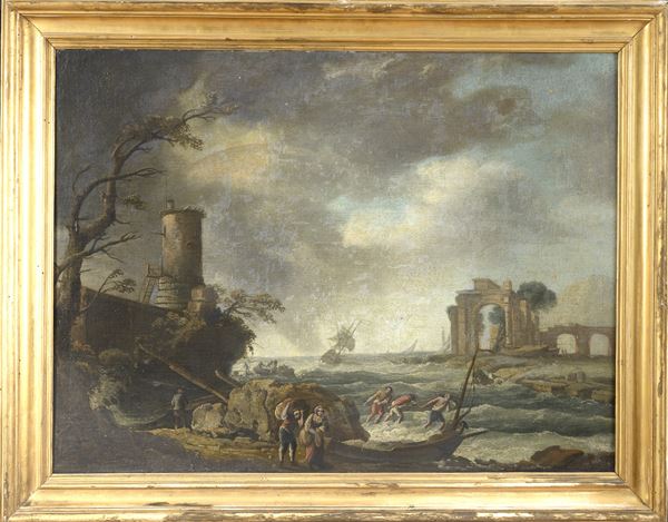 DIPINTO NAUFRAGIO DI PITTORE DEL SETTECENTO