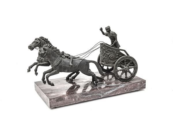 BIGA ROMANA IN BRONZO BRUNITO, FINE XIX SECOLO