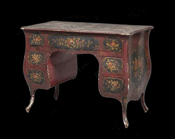 SCRIVANIA IN LEGNO LACCATO E DIPINTO