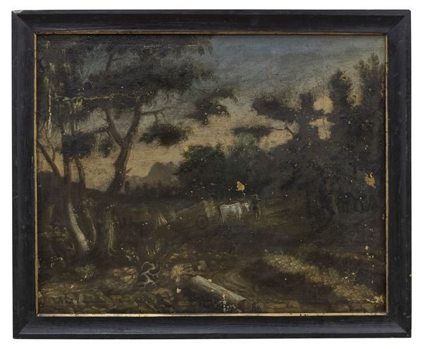 PAESAGGIO DI PITTORE FRANCESE DEL XVIII SECOLO