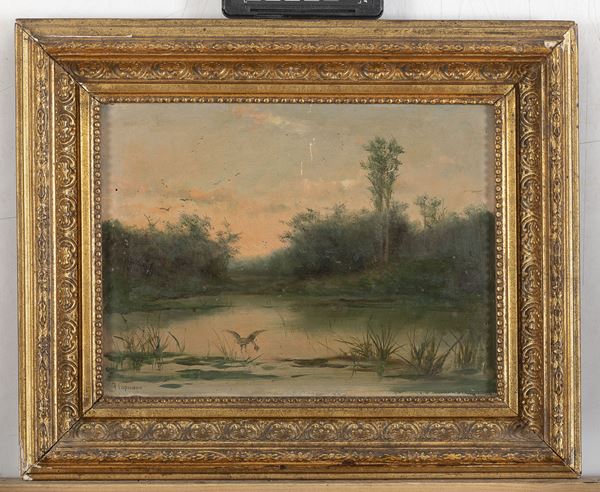 DIPINTO PAESAGGIO CON STAGNO DI FRANCESCO CAPUANO