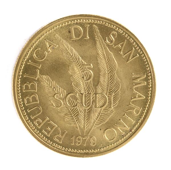 MONETA REPUBBLICA SAN MARINO, 5 SCUDI AU 1979