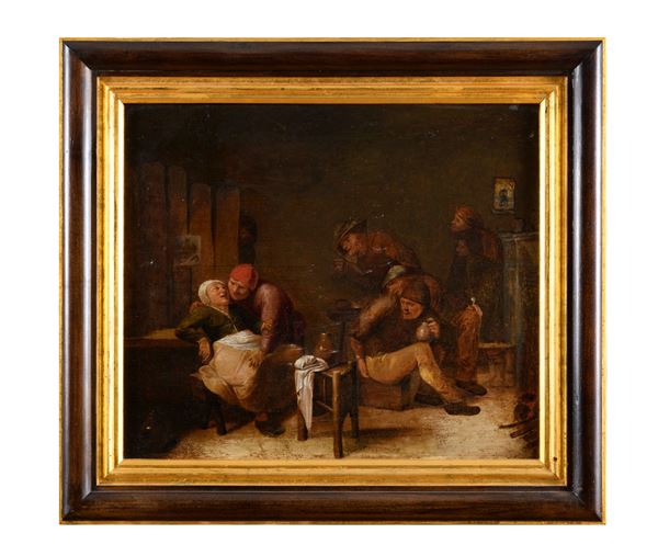 TAVOLA INTERNO DI PITTORE OLANDESE DEL SEICENTO