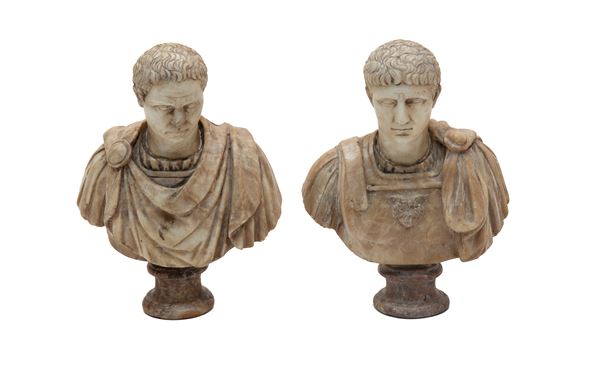COPPIA DI BUSTI DI MPERATORI ROMANI IN MARMI