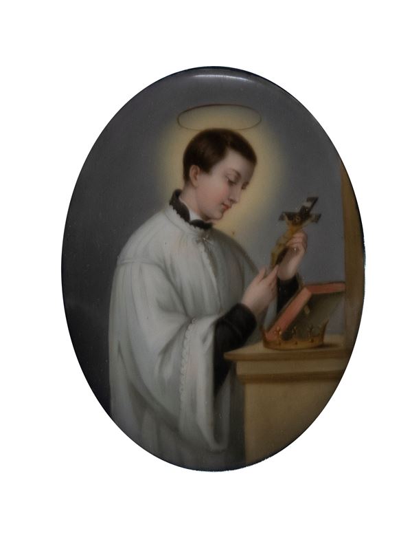 DIPINTO SAN LUIGI GONZAGA SU PORCELLANA