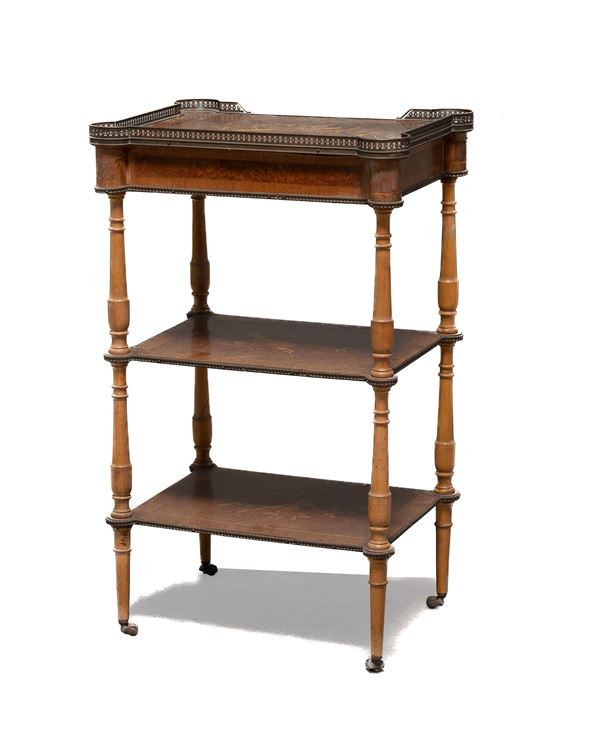 TAVOLINO ETAGERE IN MOGANO, XIX SECOLO
