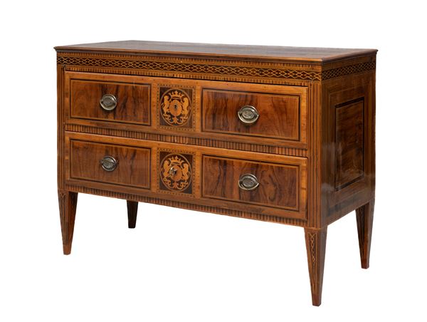 COMMODE IN RADICA DI NOCE, NAPOLI FINE XVIII SECOLO