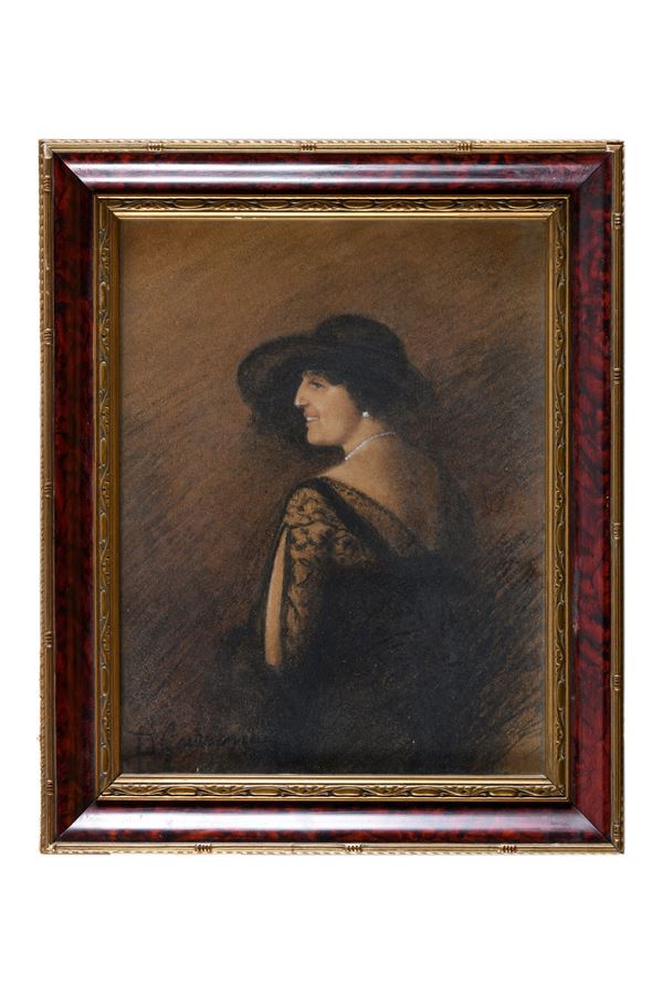 PASTELLO DONNA CON CAPPELLO