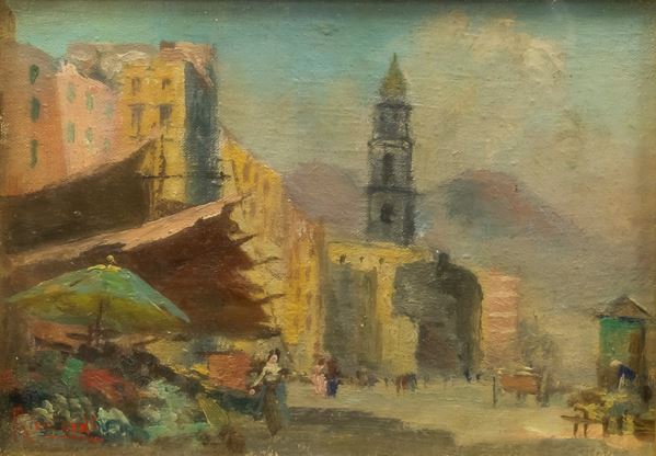 DIPINTO PIAZZA MERCATO DI PITTORE NAPOLETANO