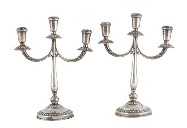 COPPIA DI CANDELABRI IN ARGENTO, FIRENZE BRANDIMARTE 1944/1968