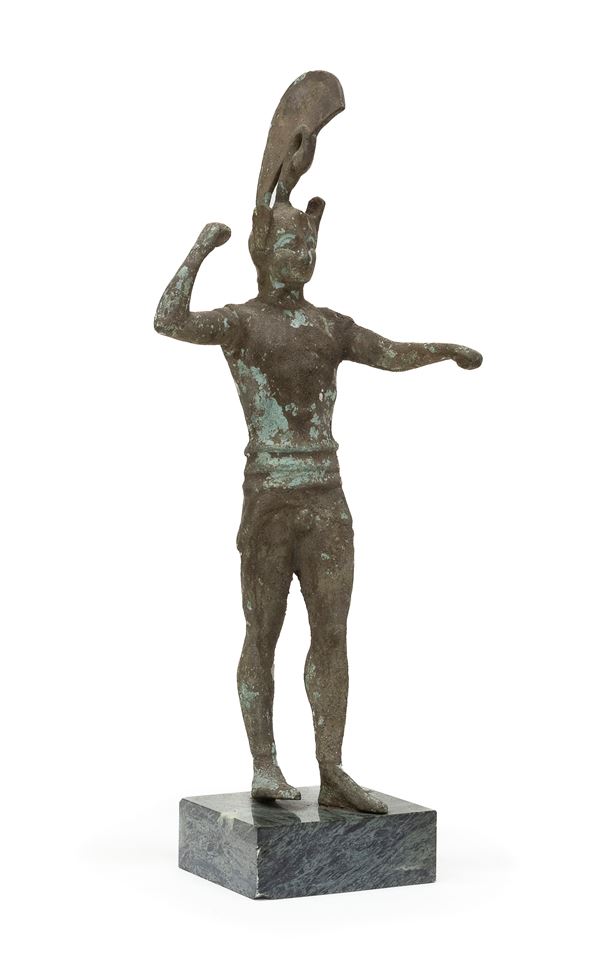 GUERRIERO IN BRONZO DI STILE ARCHEOLOGGICO, XX SECOLO  - Asta ASTA 290 - ASTA DI ARTE ANTICA E PREZIOSI - Casa d'Aste Babuino