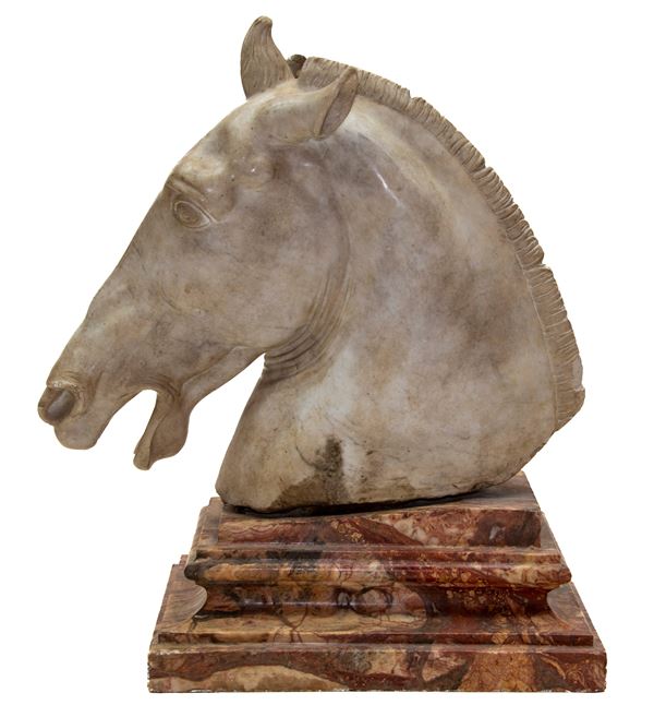 TESTA DI CAVALLO IN MARMO BIANCO, PROBABILMENTE ROMA XVIII SECOLO