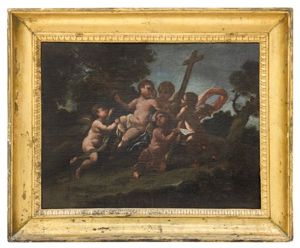 DIPINTO AMORINI DI PTTORE NAPOLETANO  - Asta ASTA 290 - ASTA DI ARTE ANTICA E PREZIOSI - Casa d'Aste Babuino