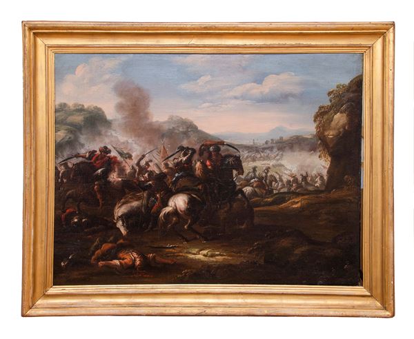 DIPINTO BATTAGLIA DI PITTORE ATTIVO A ROMA NEL SEICENTO  - Asta ASTA 290 - ASTA DI ARTE ANTICA E PREZIOSI - Casa d'Aste Babuino