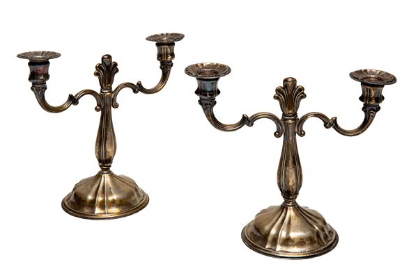 COPPIA DI CANDELABRI IN ARGENTO, ALESSANDRIA POST 1968