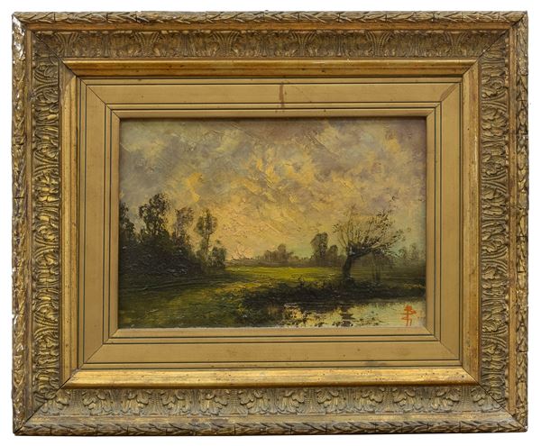 DIPINTO PAESAGGIO CON STAGNO