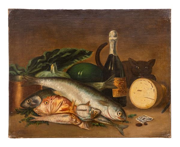 COPPIA DI DIPINTI PESCI E CROSTACEI