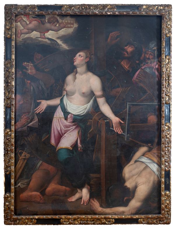 DIPINTO MARTIRIO DI S. CATERINA DI PITTORE EMILIANO FINE XVI SECOLO