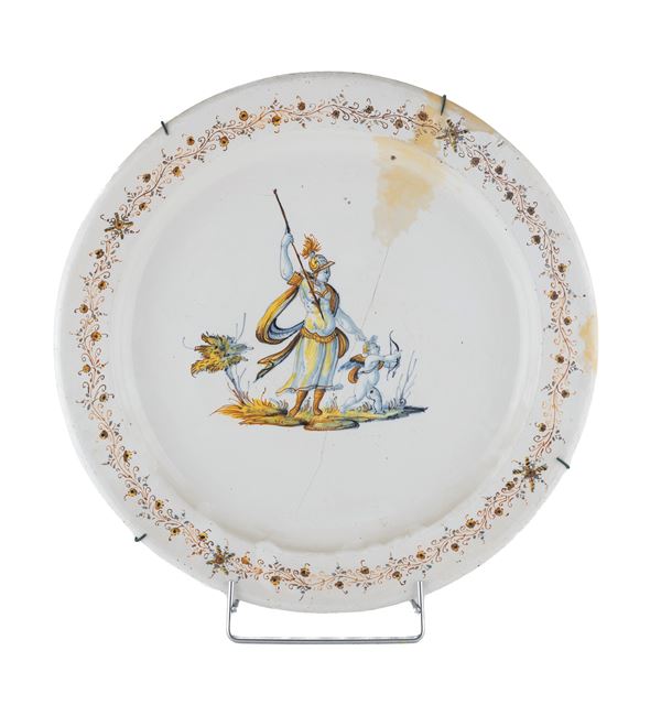 PIATTO COMPENDIARIO IN MAIOLICA, DERUTA XVIII SECOLO