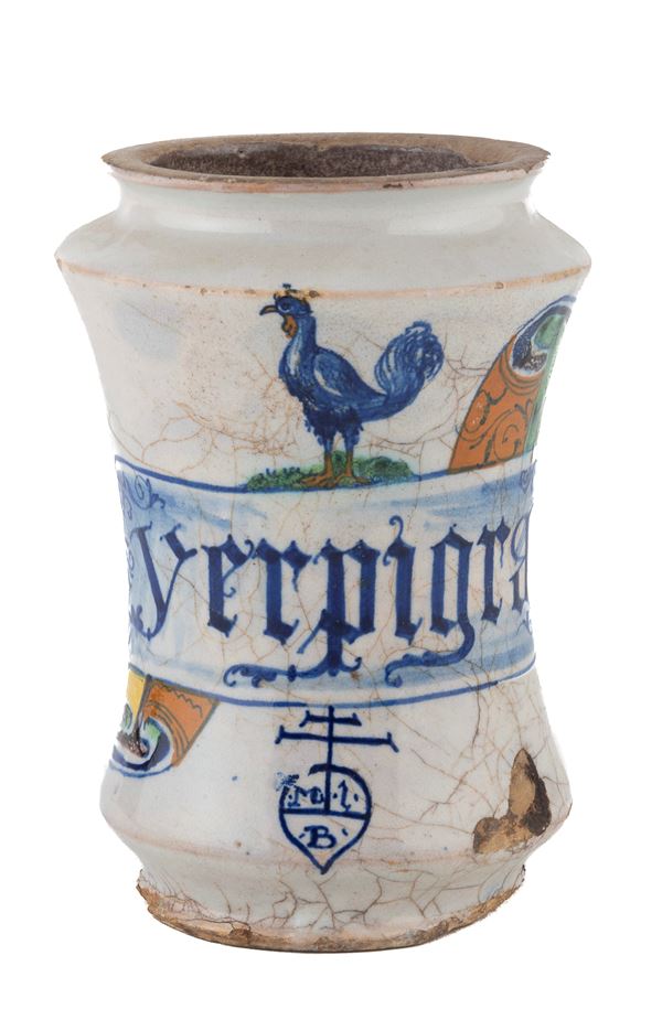 ALBARELLO IN MAIOLICA, CASTELDURANTE XVI SECOLO