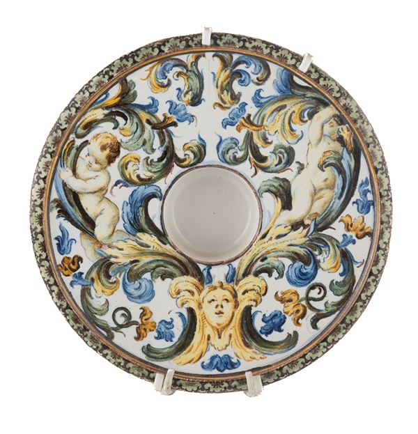 PIATTINO PORTAUOVO IN MAIOLICA, CASTELLI XVIII SECOLO
