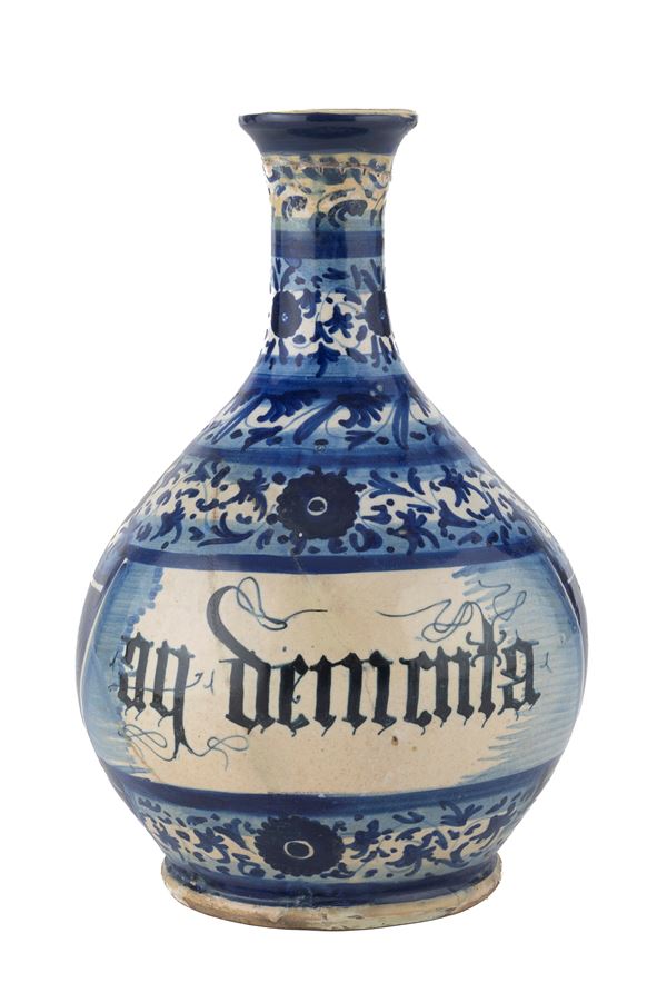 BOTTIGLIA IN MAIOLICA, FAENZA PRIMA METÁ XVI SECOLO