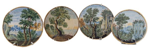 QUATTRO TONDI IN MAIOLICA, CASTELLI XVIII SECOLO