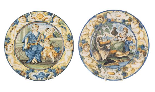 COPPIA DI PIATTELLI IN MAIOLICA, CASTELLI BOTTEGA GENTILI XVIII SECOLO
