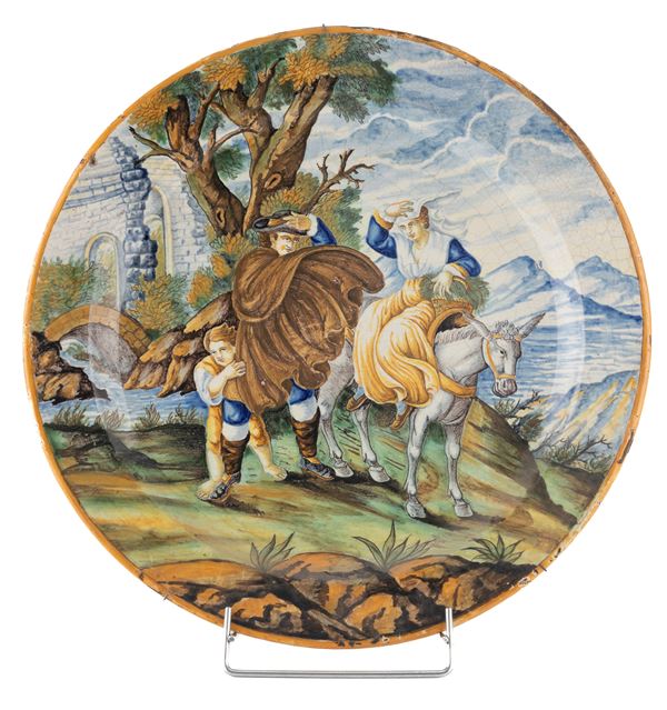 GRANDE PIATTO IN MAIOLICA, CASTELLI XIX SECOLO